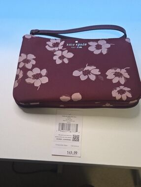 kate spade Burgundy Floral Wristlet with Pink Blossoms